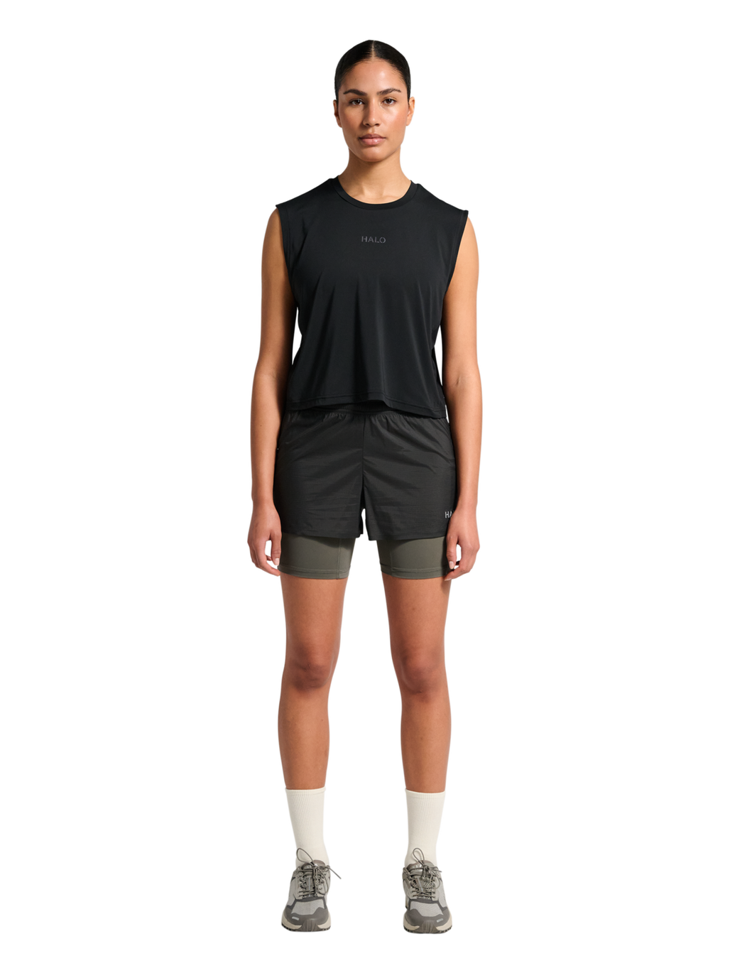 HALO WOMEN SCOUT TANK, BLACK, model