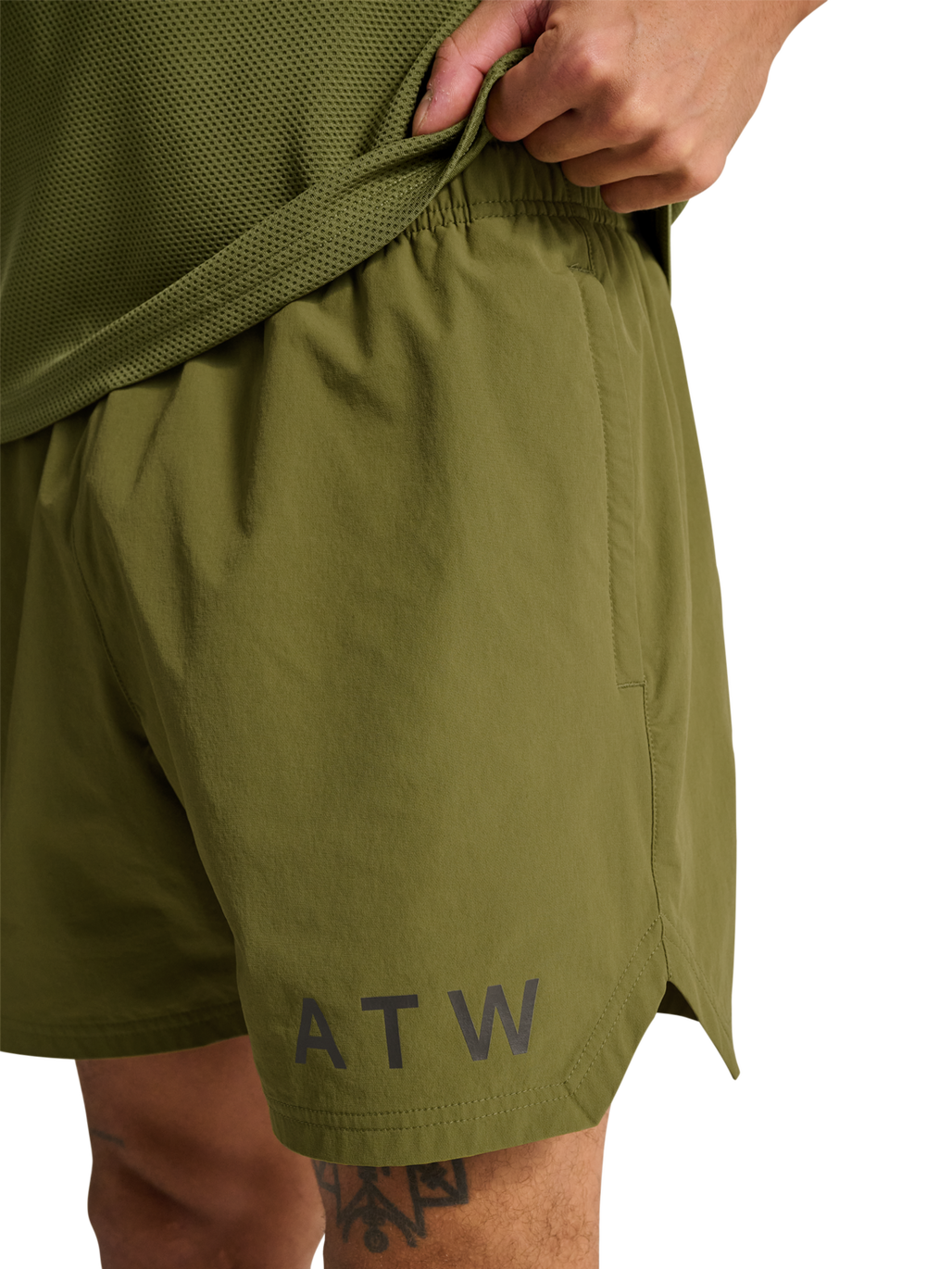 HALO SHORTS, OLIVE DRAB, model