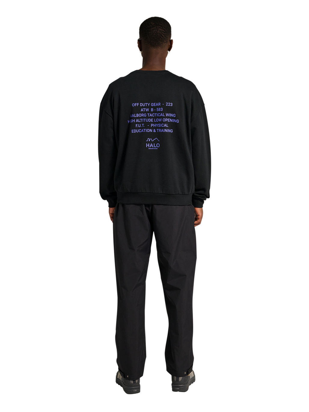 HALO GRAPHIC BOXY CREW, BLACK/BLACK, model