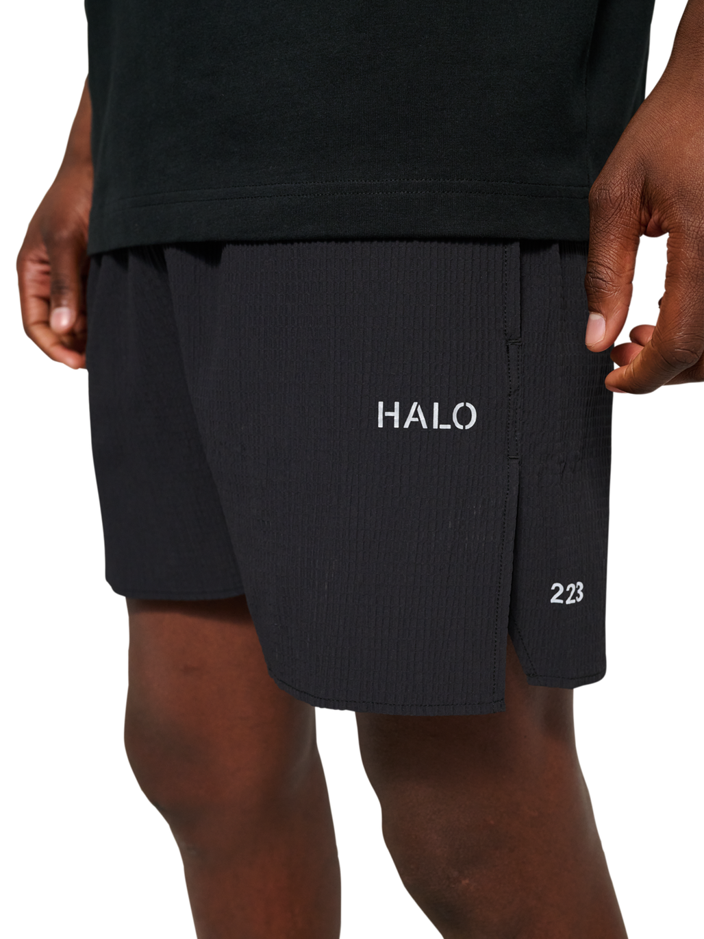 HALO WAFFLE TECH SHORTS, BLACK, model