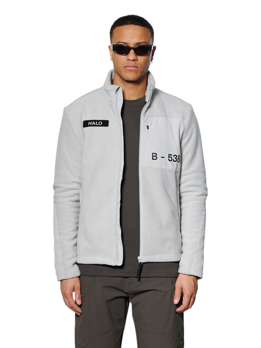 HALO TEDDY FLEECE JACKET, HARBOR MIST, model