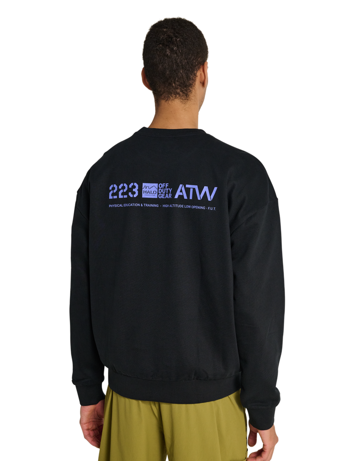 HALO GRAPHIC BOXY CREW, BLACK/PALACE BLUE, model