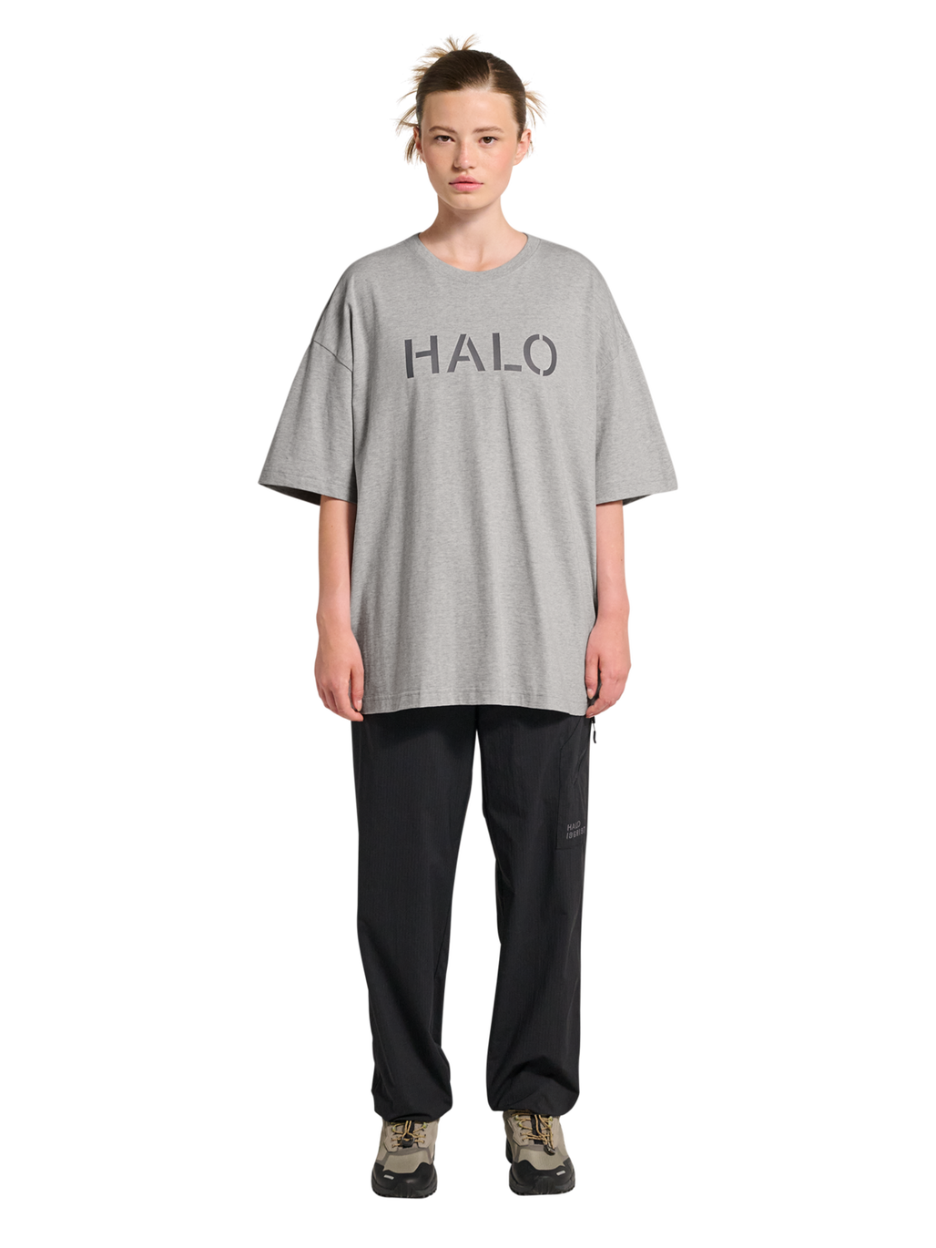 HALO UNIFORM BOXY T-SHIRT, LIGHT GREY MELANGE, model