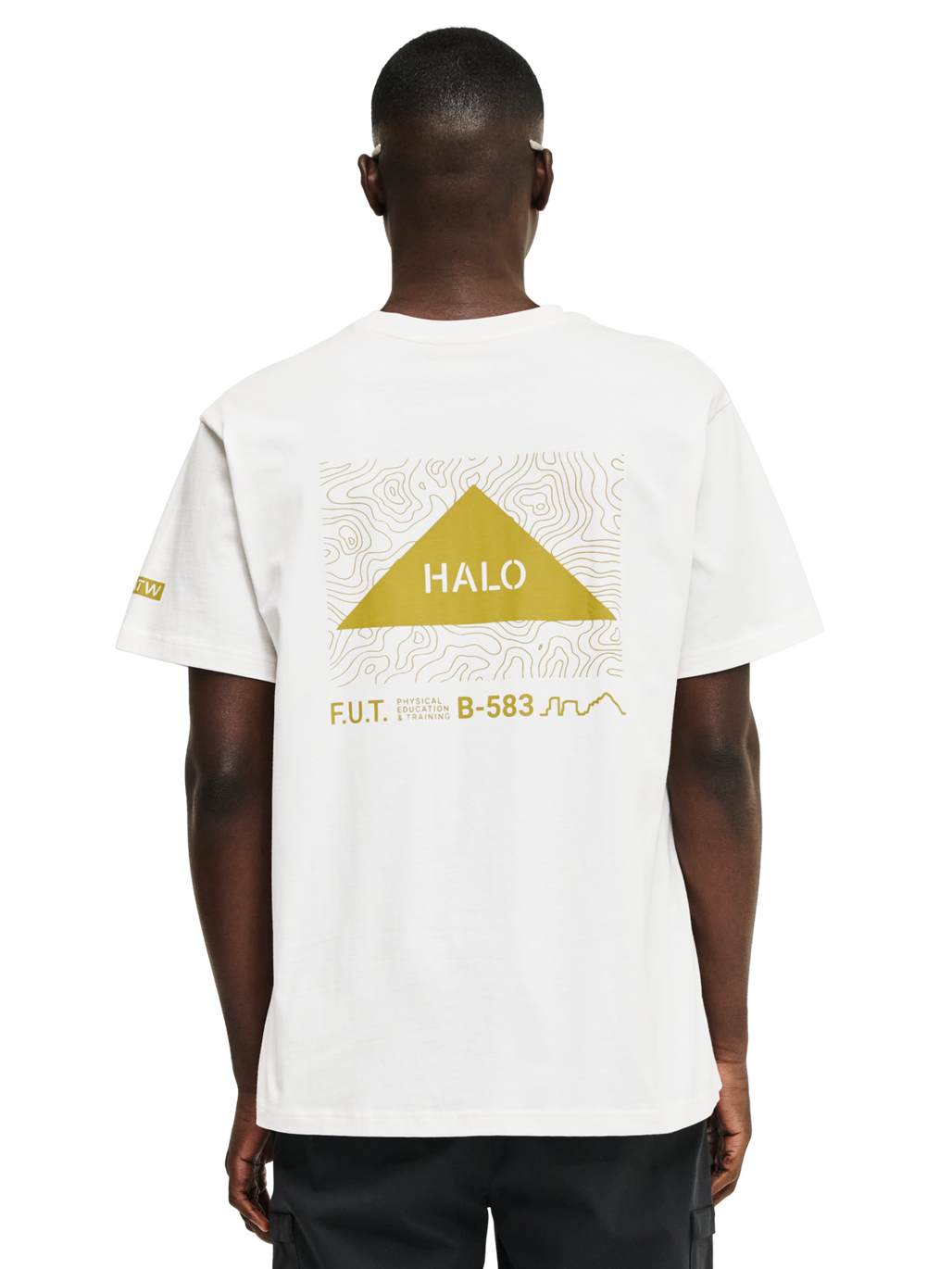 HALO GRAPHIC T-SHIRT, MARSHMALLOW/WARM OLIVE, model