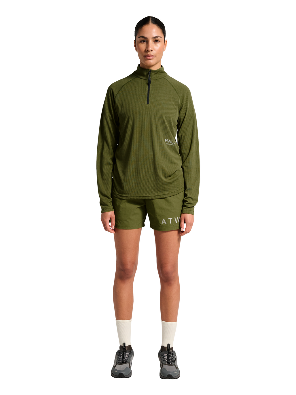HALO SORONA HALF ZIP, OLIVE DRAB, model