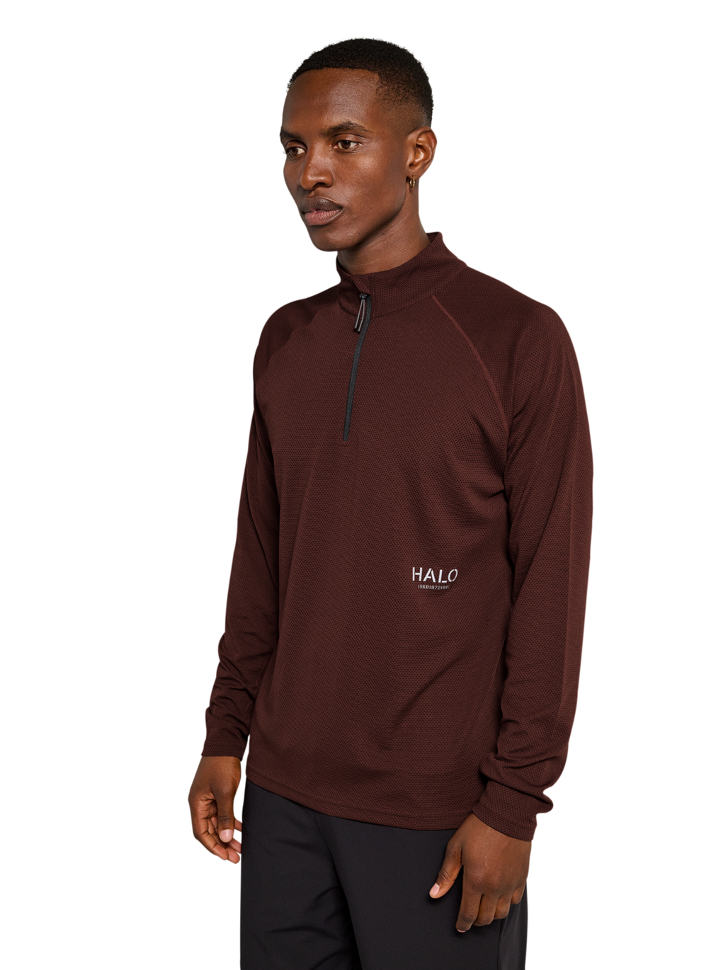 HALO SORONA HALF ZIP, BITTER CHOCOLATE, model