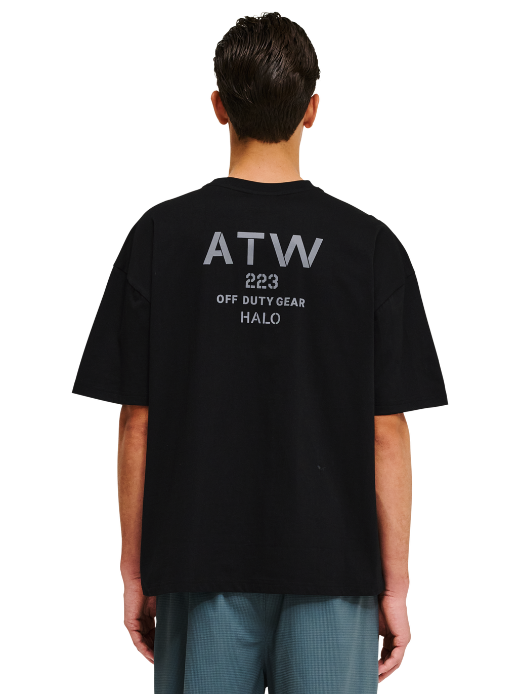 HALO GRAPHIC BOXY T-SHIRT, BLACK/GRIFFIN/GRIFFIN, model