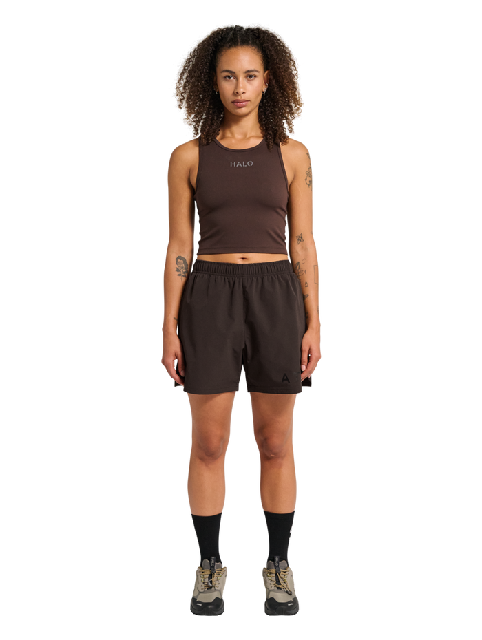 HALO SHORTS, CHOCOLATE TORTE, model