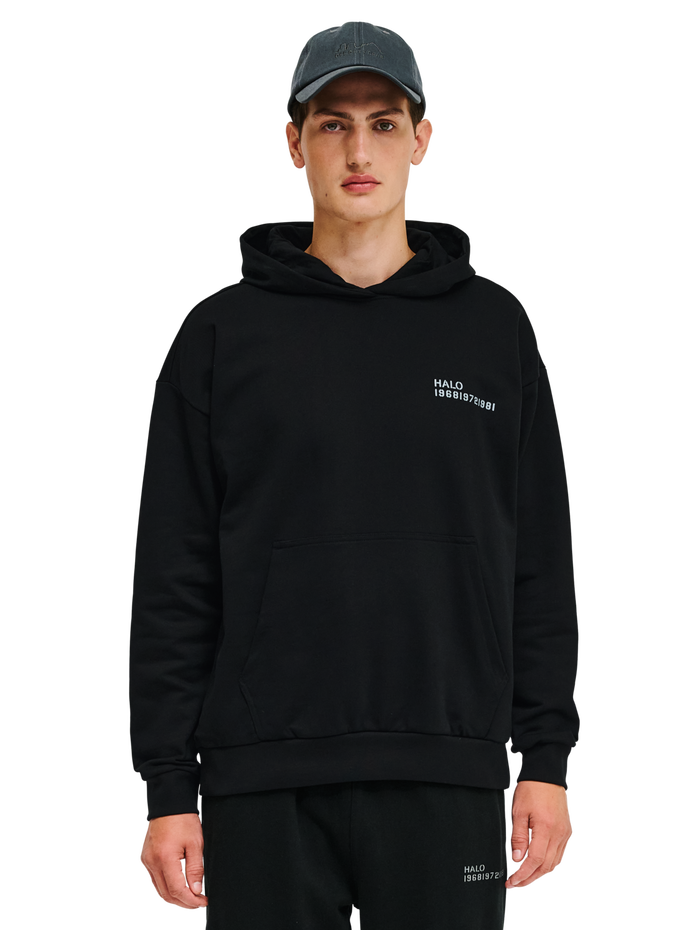 HALO ESSENTIAL HOODIE, BLACK, model