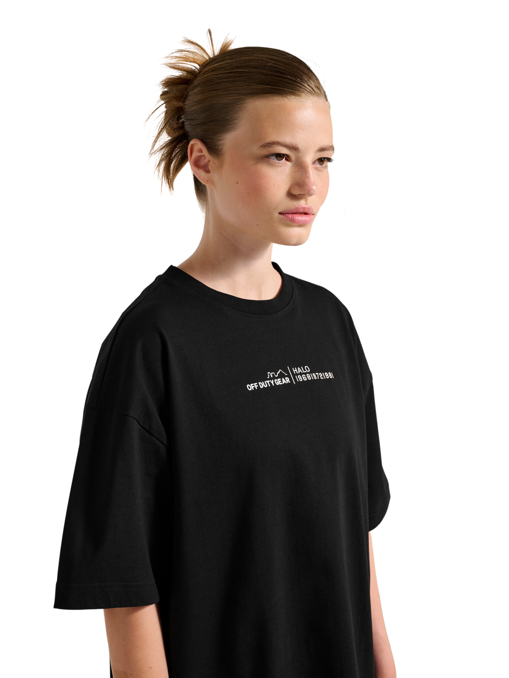 HALO GRAPHIC BOXY T-SHIRT, BLACK, model