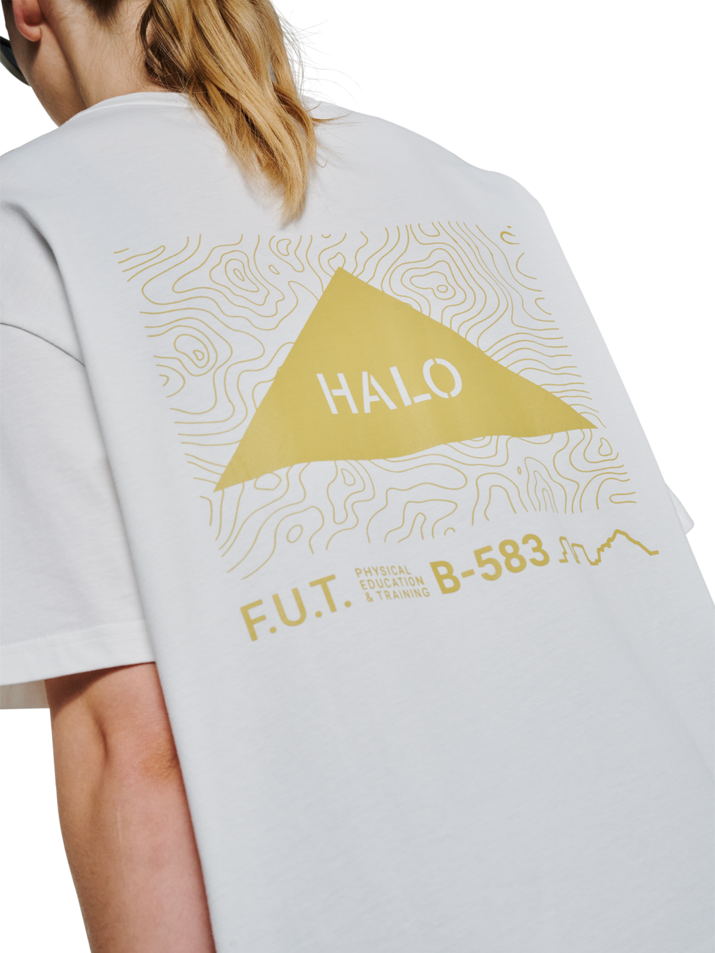 HALO GRAPHIC T-SHIRT, MARSHMALLOW/WARM OLIVE, model