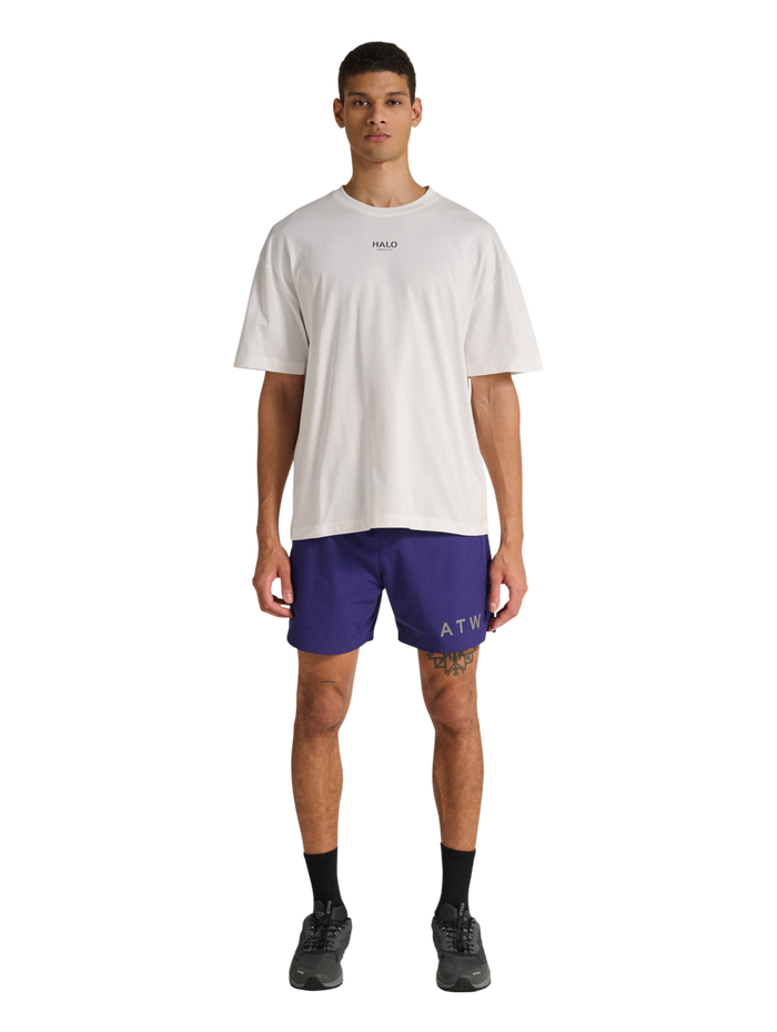 HALO GRAPHIC BOXY T-SHIRT, MARSHMALLOW/SILVER/ASTRAL AURA, model