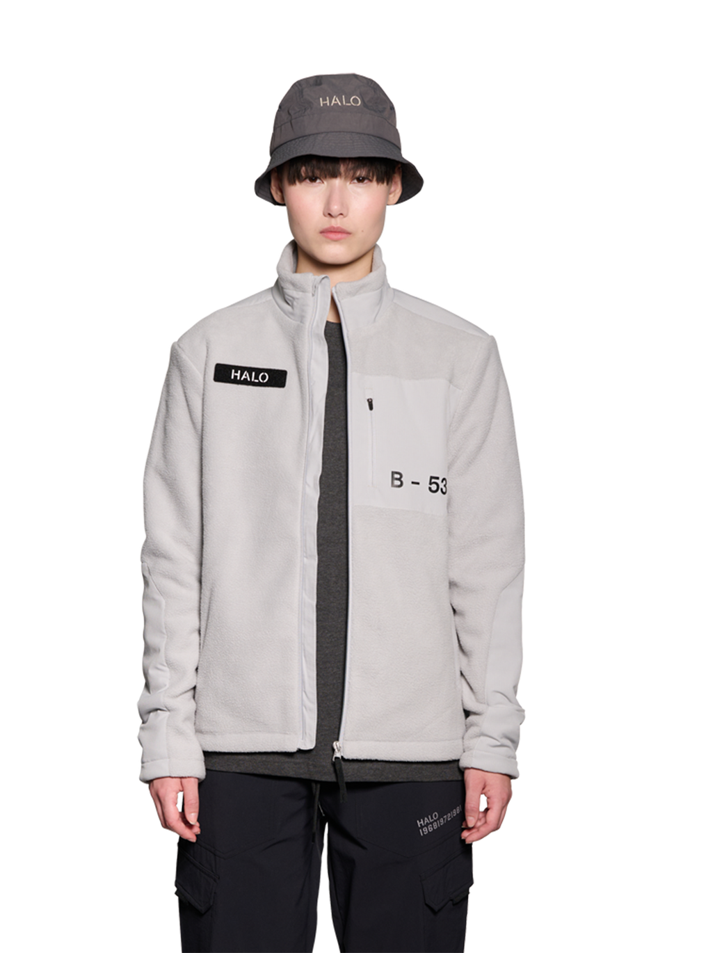 HALO TEDDY FLEECE JACKET, HARBOR MIST, model