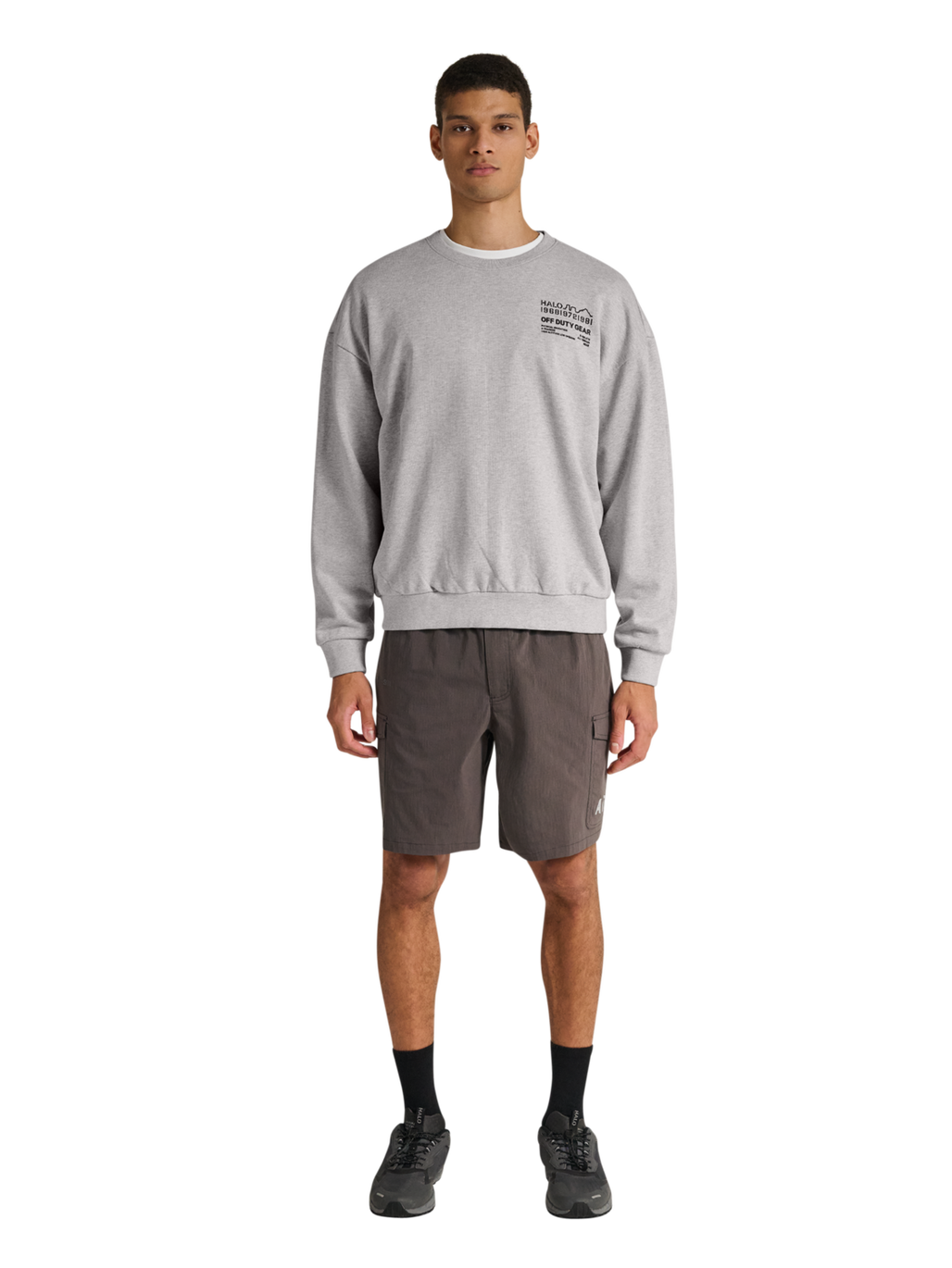 HALO GRAPHIC BOXY CREW, LIGHT GREY MELANGE, model