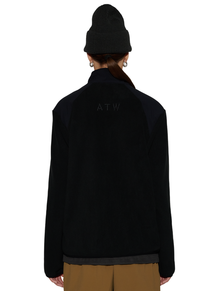 HALO PANELED FLEECE JACKET, BLACK, model