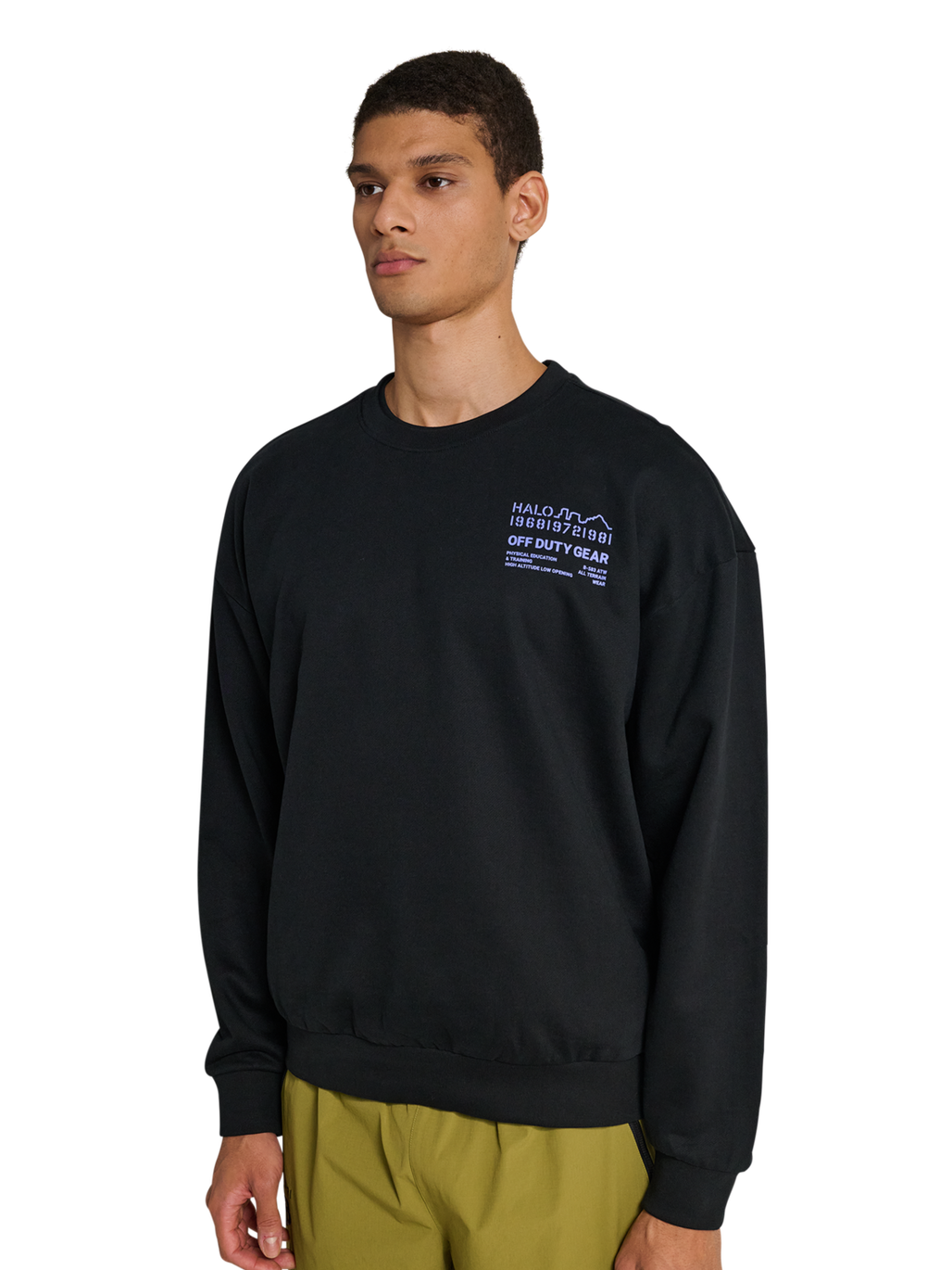 HALO GRAPHIC BOXY CREW, BLACK/PALACE BLUE, model