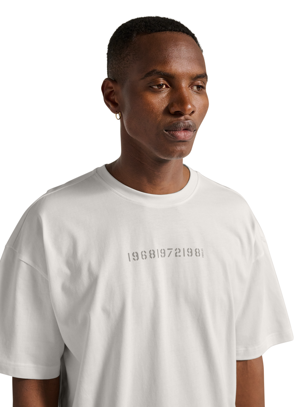 HALO GRAPHIC BOXY T-SHIRT, MARSHMALLOW/SENECA ROCK, model