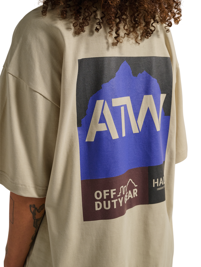 HALO GRAPHIC BOXY T-SHIRT, OYSTER GRAY/OYSTER GRAY, model