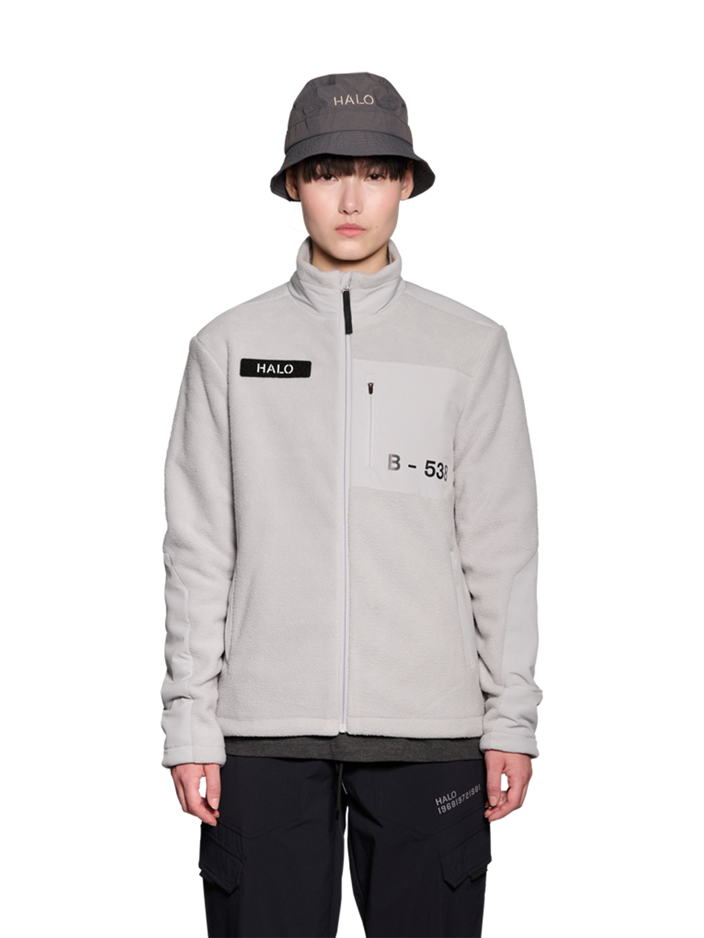 HALO TEDDY FLEECE JACKET, HARBOR MIST, model