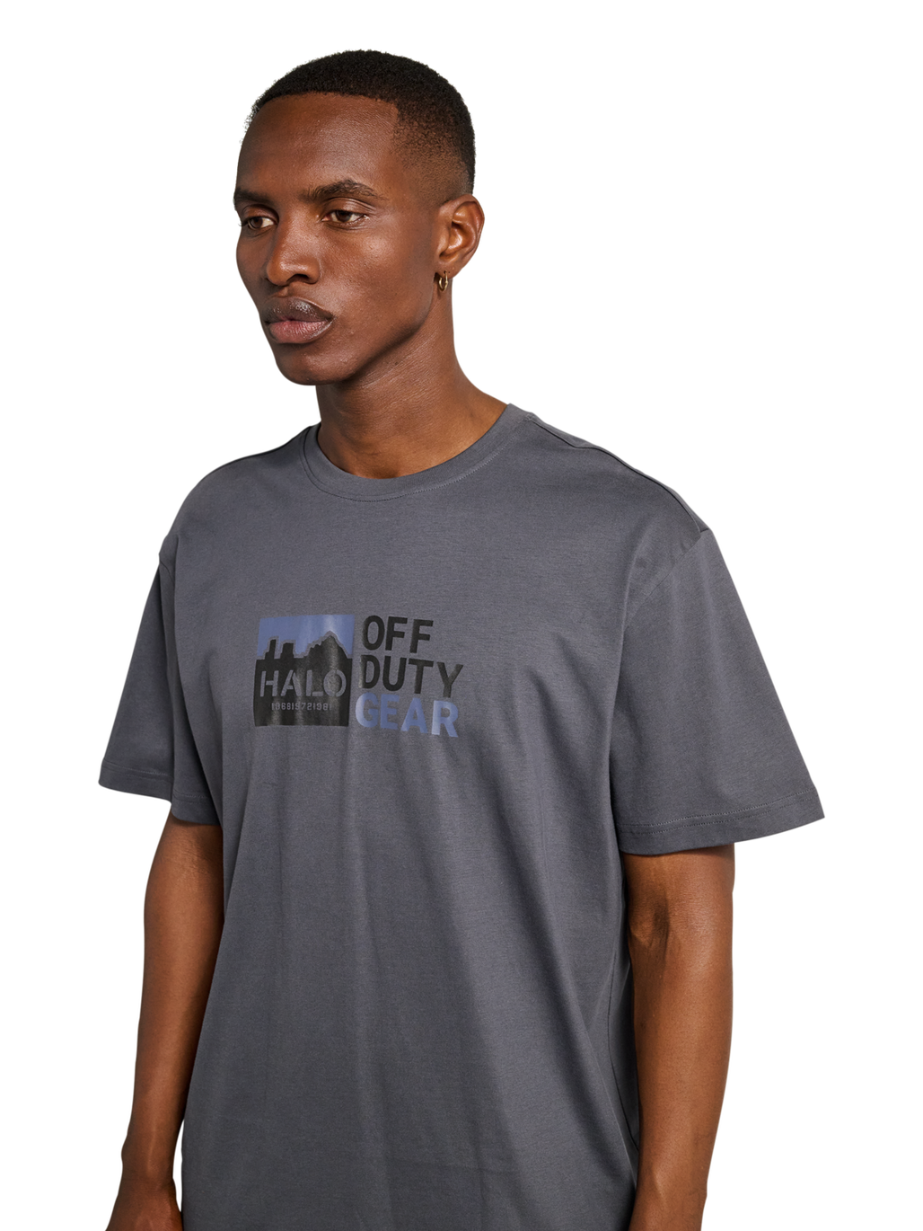 HALO GRAPHIC T-SHIRT, ASPHALT/NEON BLUE, model