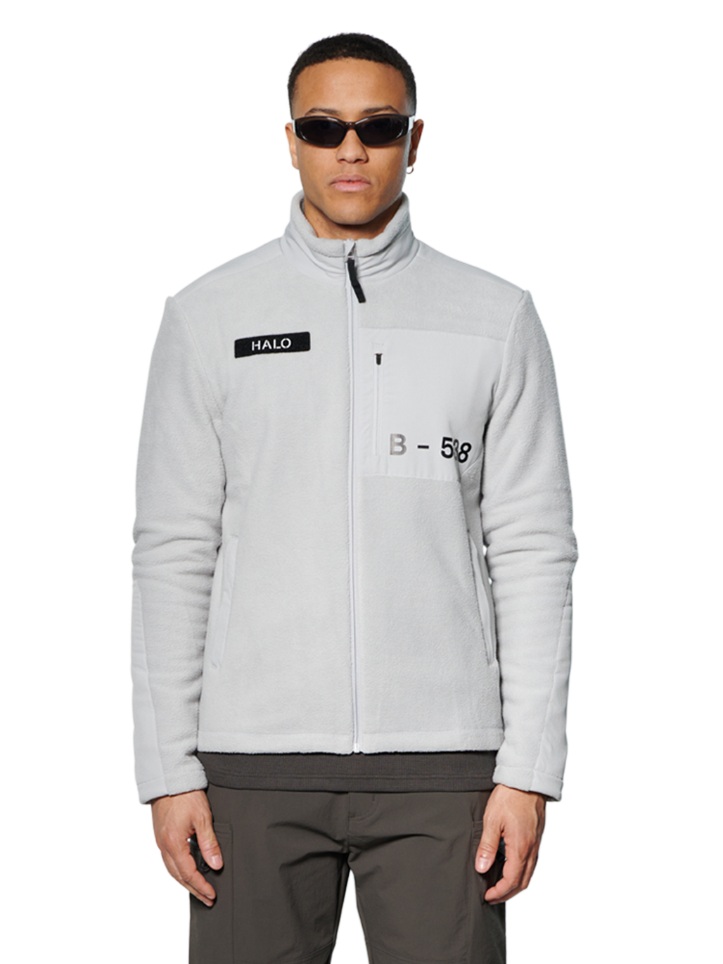 HALO TEDDY FLEECE JACKET, HARBOR MIST, model