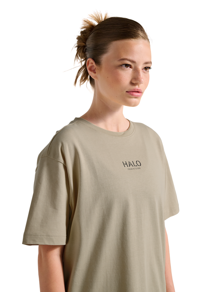 HALO GRAPHIC T-SHIRT, OYSTER GRAY/ASPHALT, model