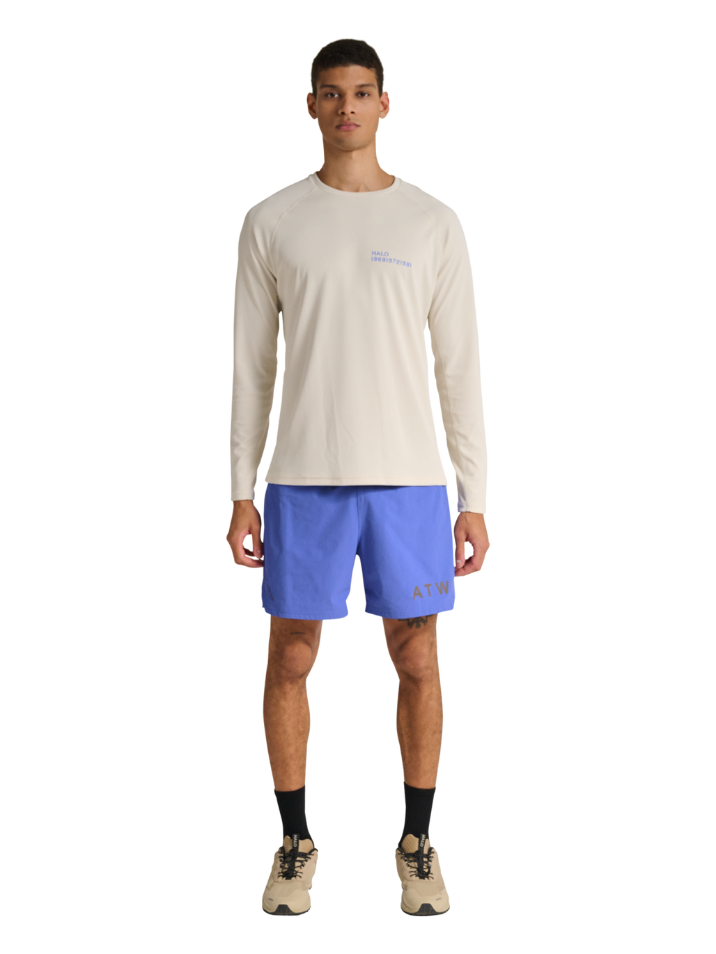 HALO SHORTS, BAJA BLUE, model