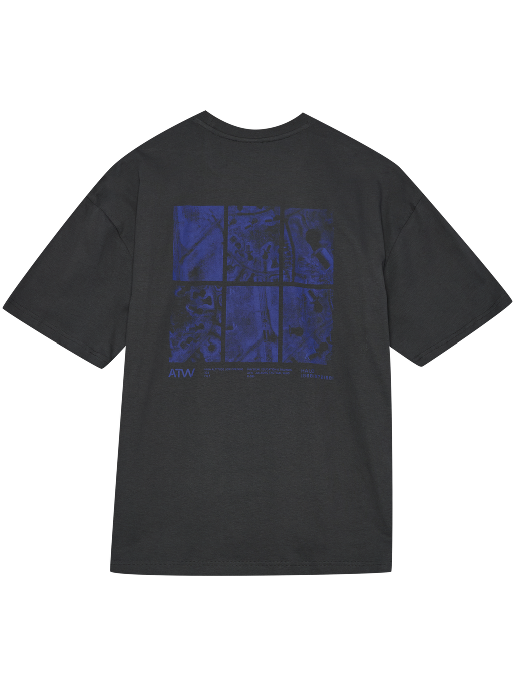 HALO GRAPHIC BOXY T-SHIRT, ASPHALT/NEON BLUE, packshot